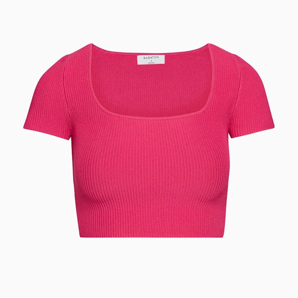 Aritzia Babaton Ribbed Crop Top in pink
